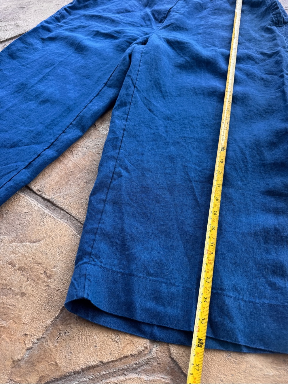 J. Jill Love Linen XL Blue 100% Linen Cropped Pants Elastic Waist - Picture 10 of 13